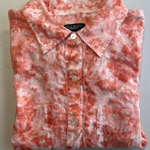 Talbots Coral and White Abstract Print Shirt